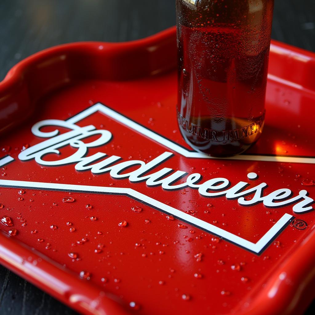 Red Budweiser Tray with Bottle