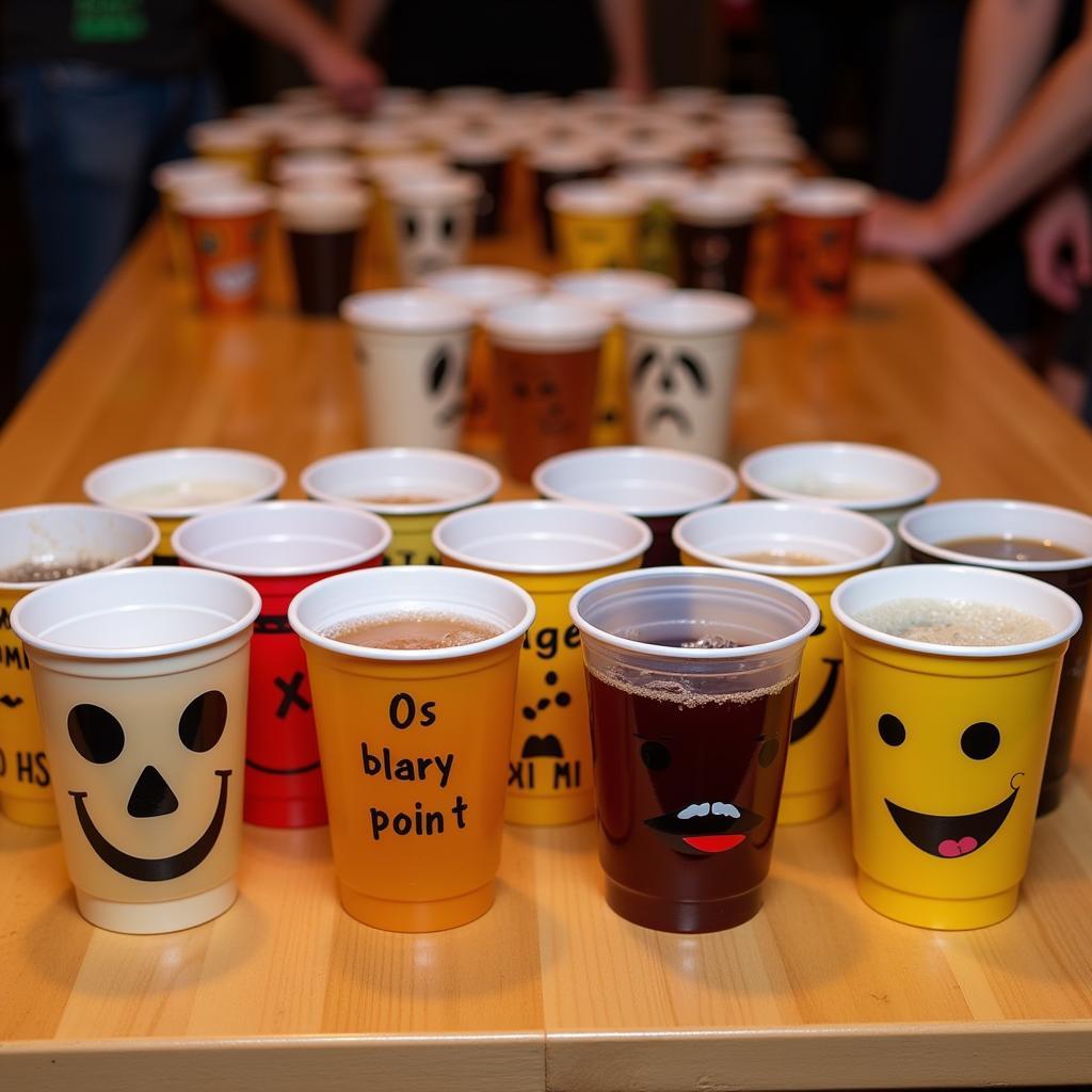 Adults playing beer pong with a twist.