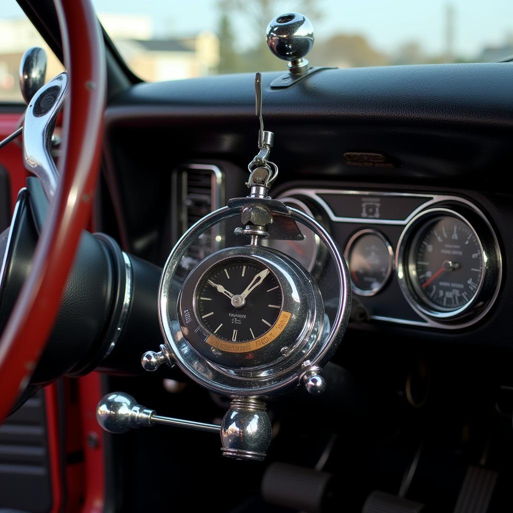 Classic Hot Rod Clock on a Car Dashboard