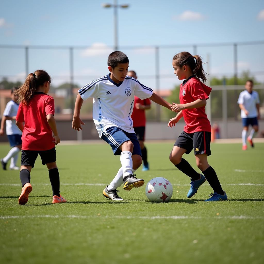 Youth players competing in a classic soccer league in El Paso