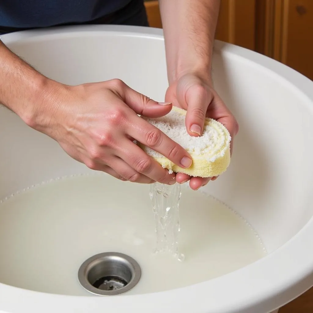 cleaning a beverage tub with soapy water