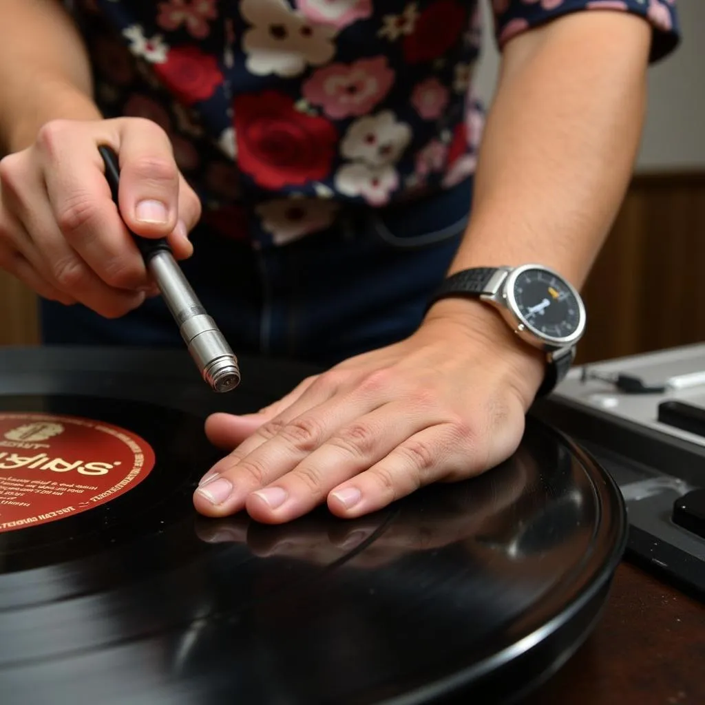 Cleaning a Hawaiian music vinyl record for preservation