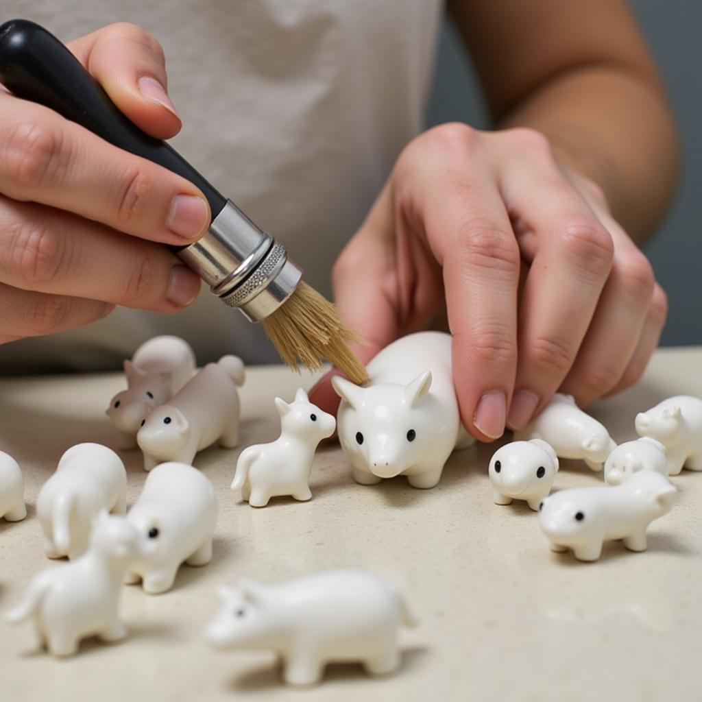 Gentle cleaning of miniature ceramic animal figurines