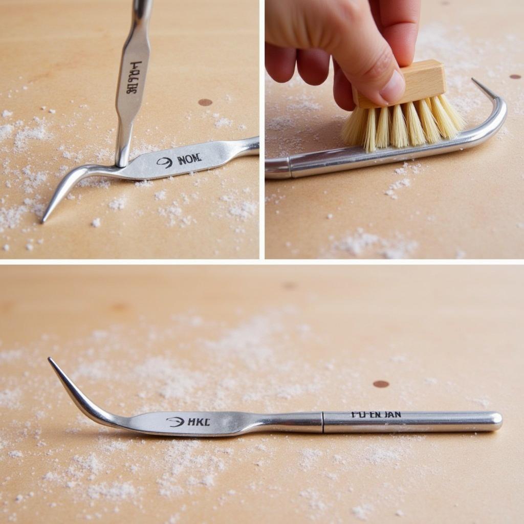 Cleaning a rosin whipping tool with a small brush