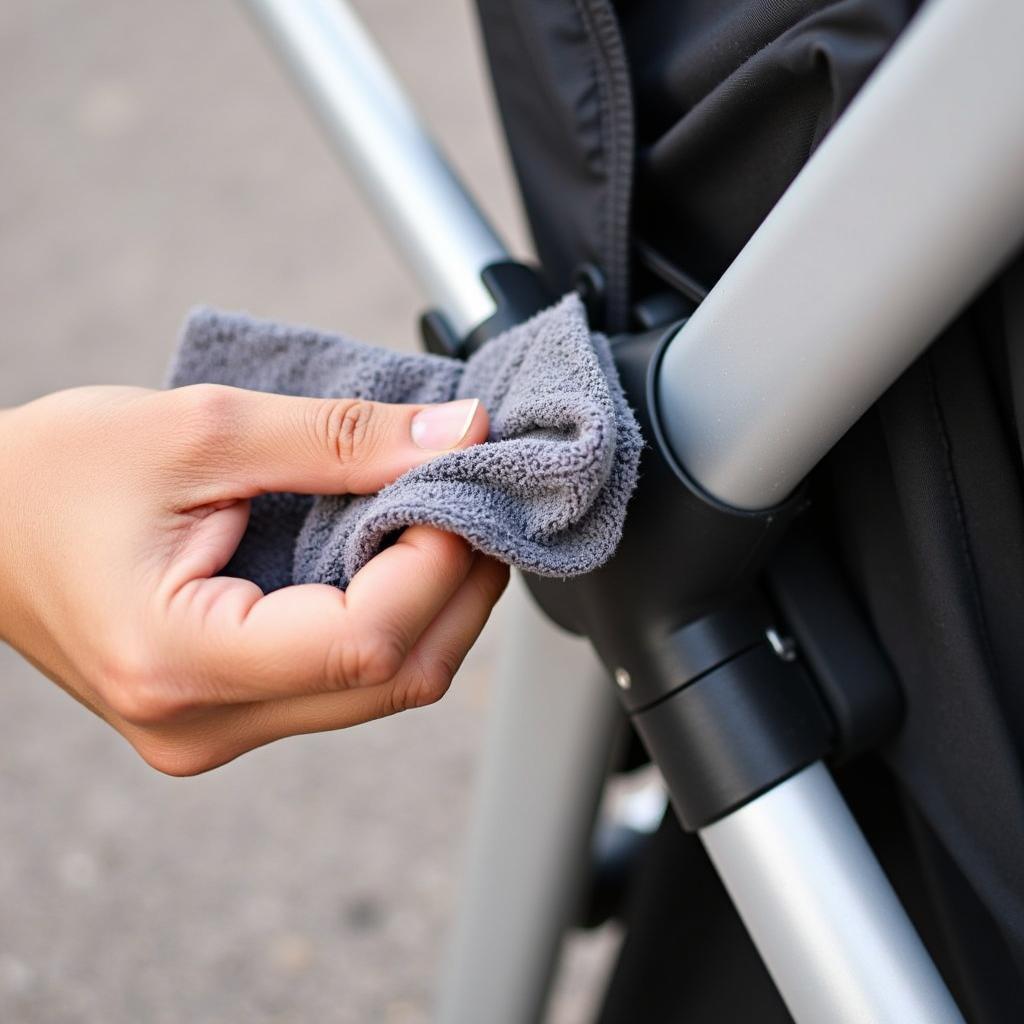 Cleaning Stroller Pins with a Cloth