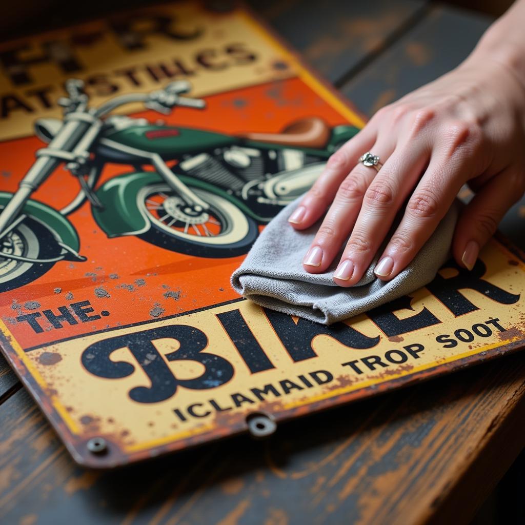 Cleaning Vintage Biker Tin Sign