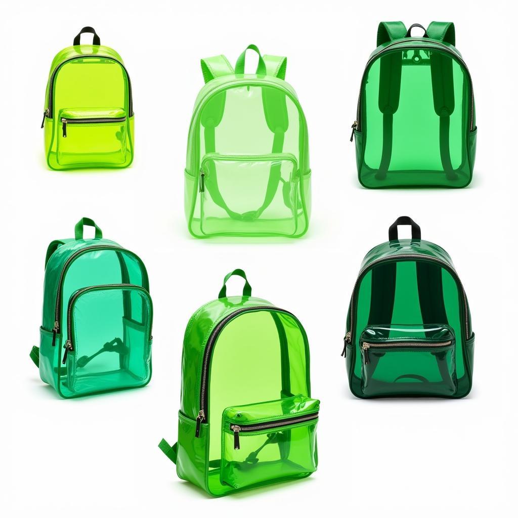 Different shades of green clear backpacks