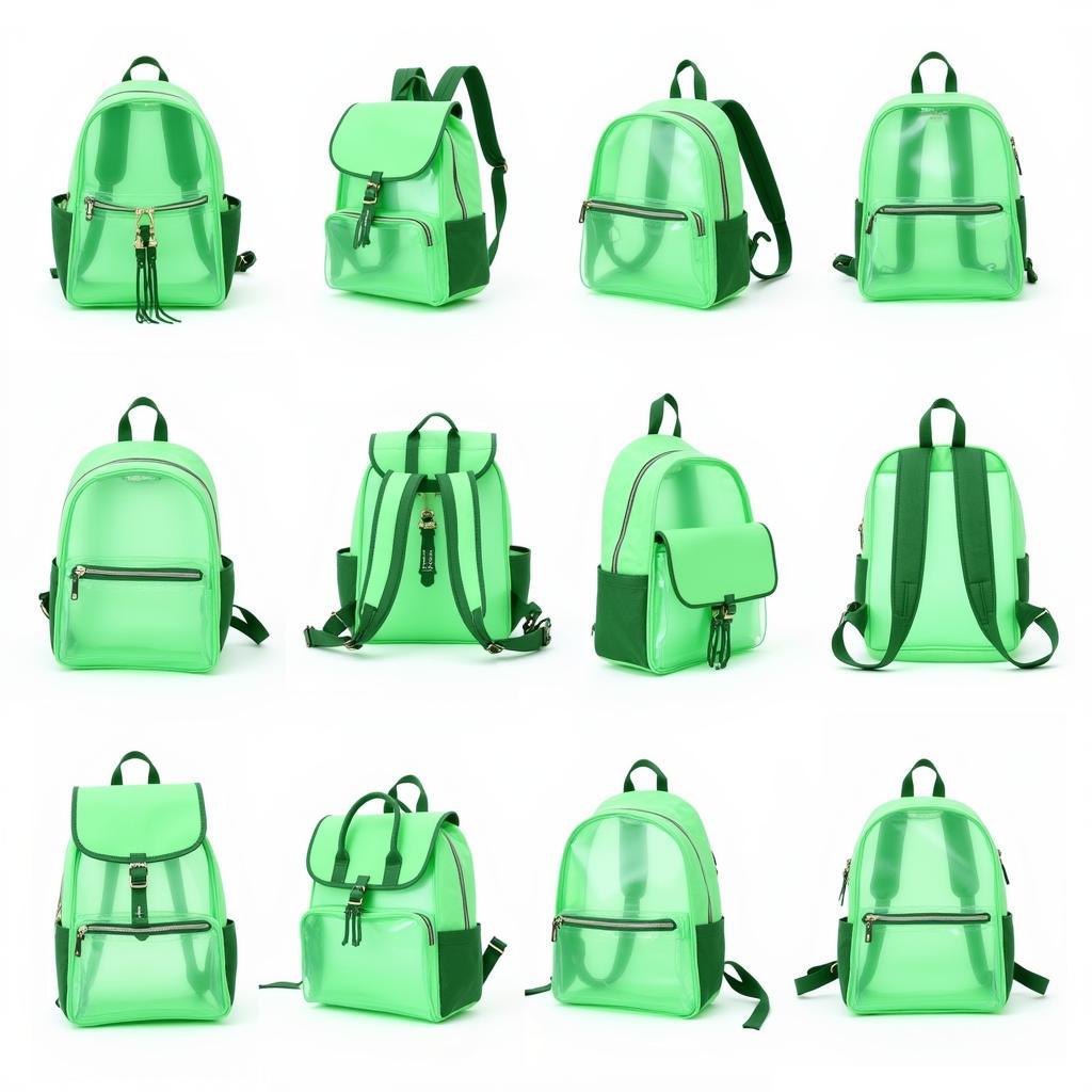 Different styles of green clear backpacks.