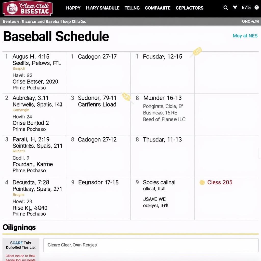 Clear Creek Baseball Schedule Website Screenshot