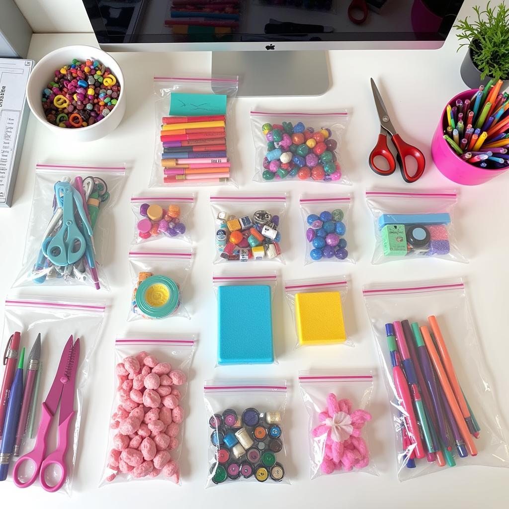 Organized Craft Supplies in Clear Plastic Bags