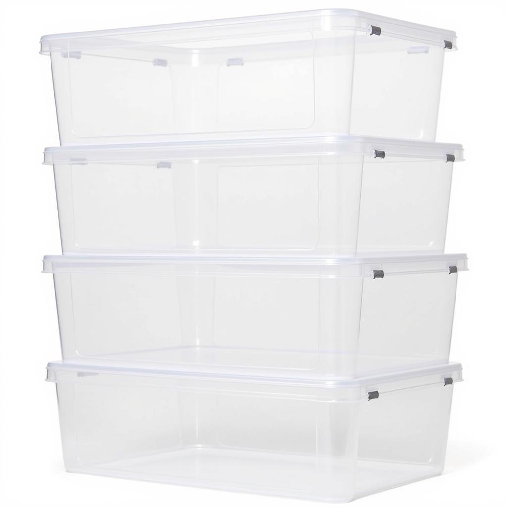 Stack of clear plastic boxes with hinged lids