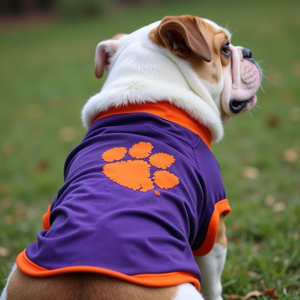 Clemson dog jersey featuring the iconic purple Tiger paw logo.