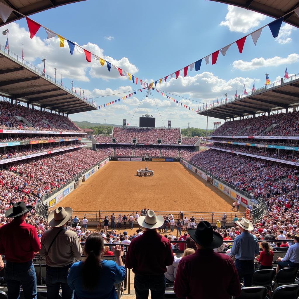 Crowds cheer at the Cleveland Texas Rodeo