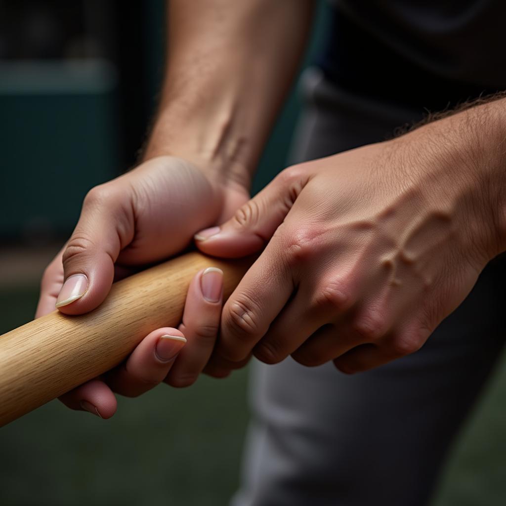 Close-up of Baseball Player Gripping a Wood Bat