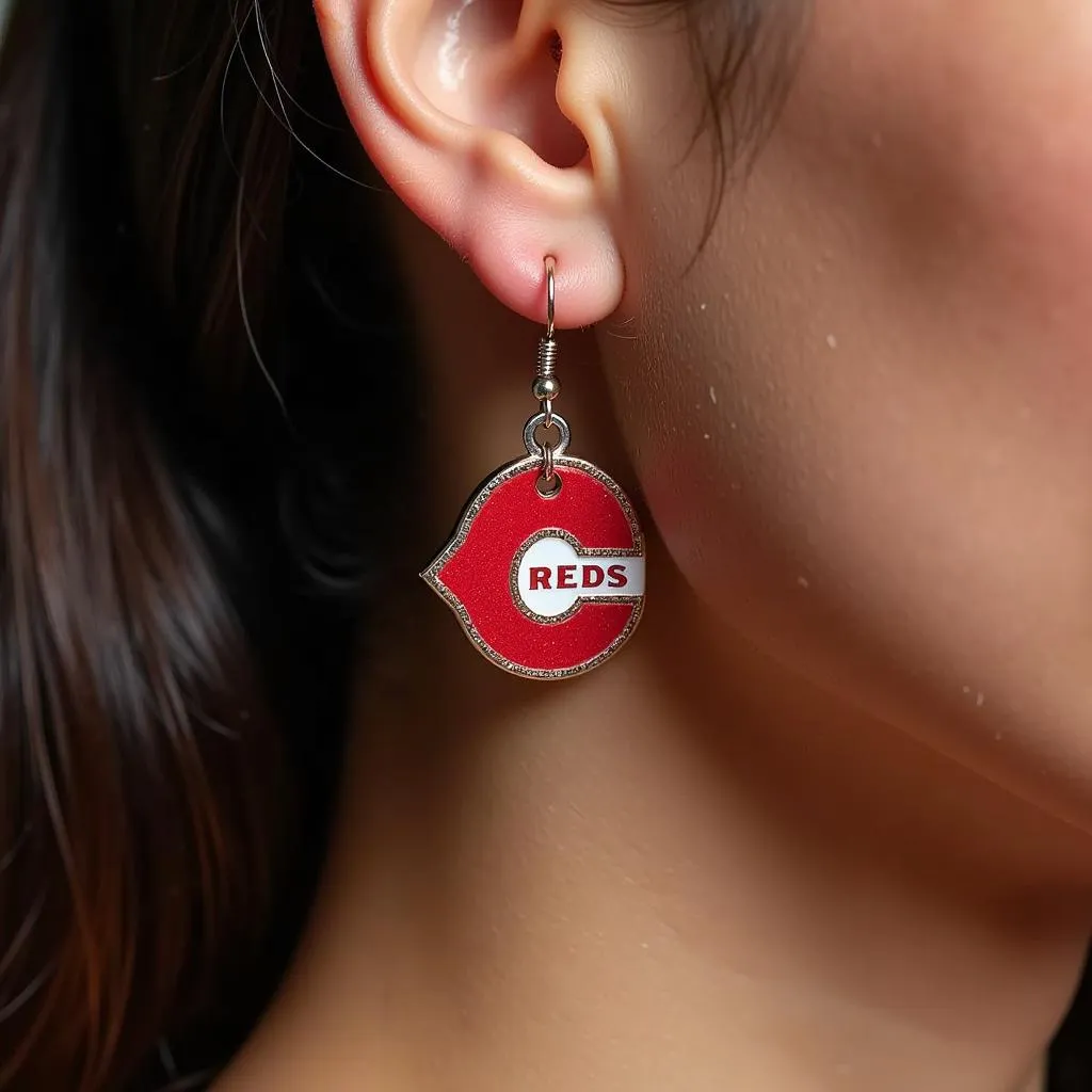 Detailed View of Cincinnati Reds Logo Earrings