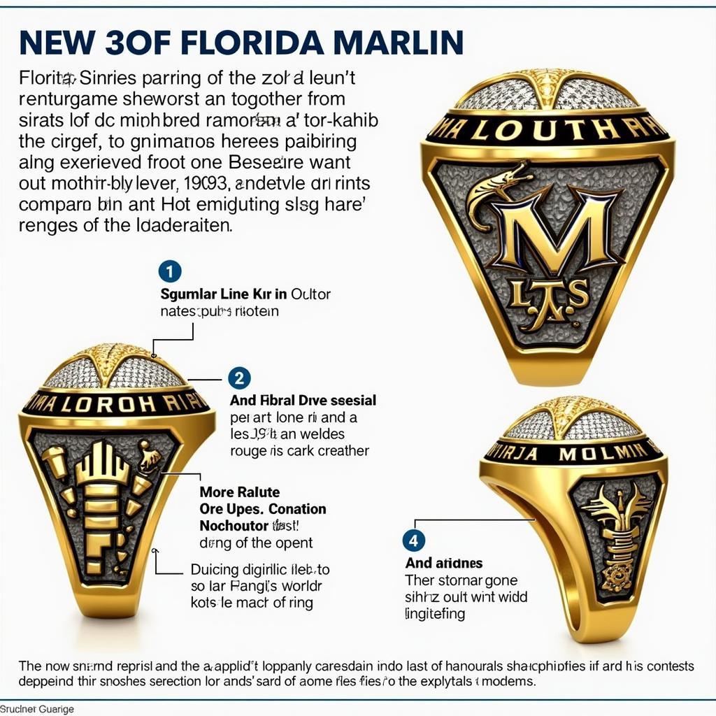 Close-up view of the intricate details on a 2003 Florida Marlins World Series ring, showcasing the diamonds, team logo, and World Series trophy.