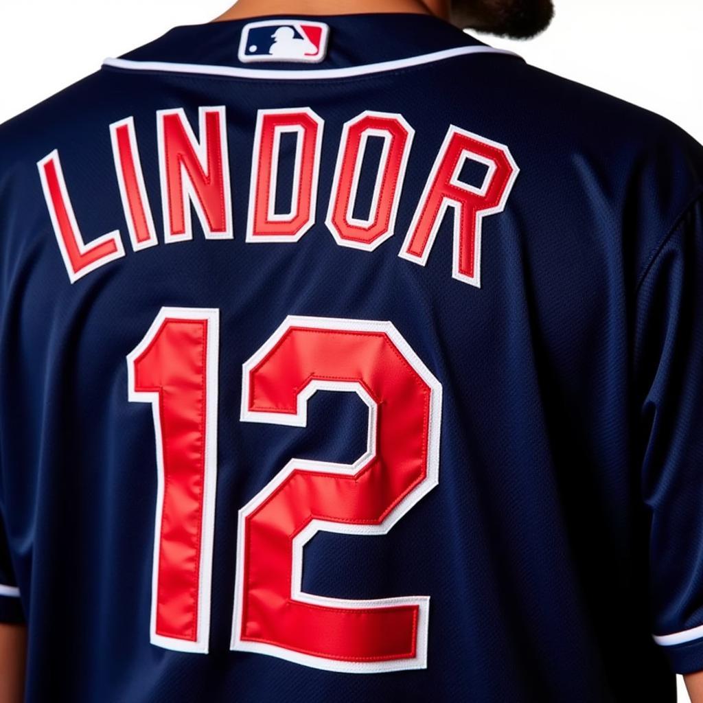 Close-up of Francisco Lindor's name and number on an Indians jersey