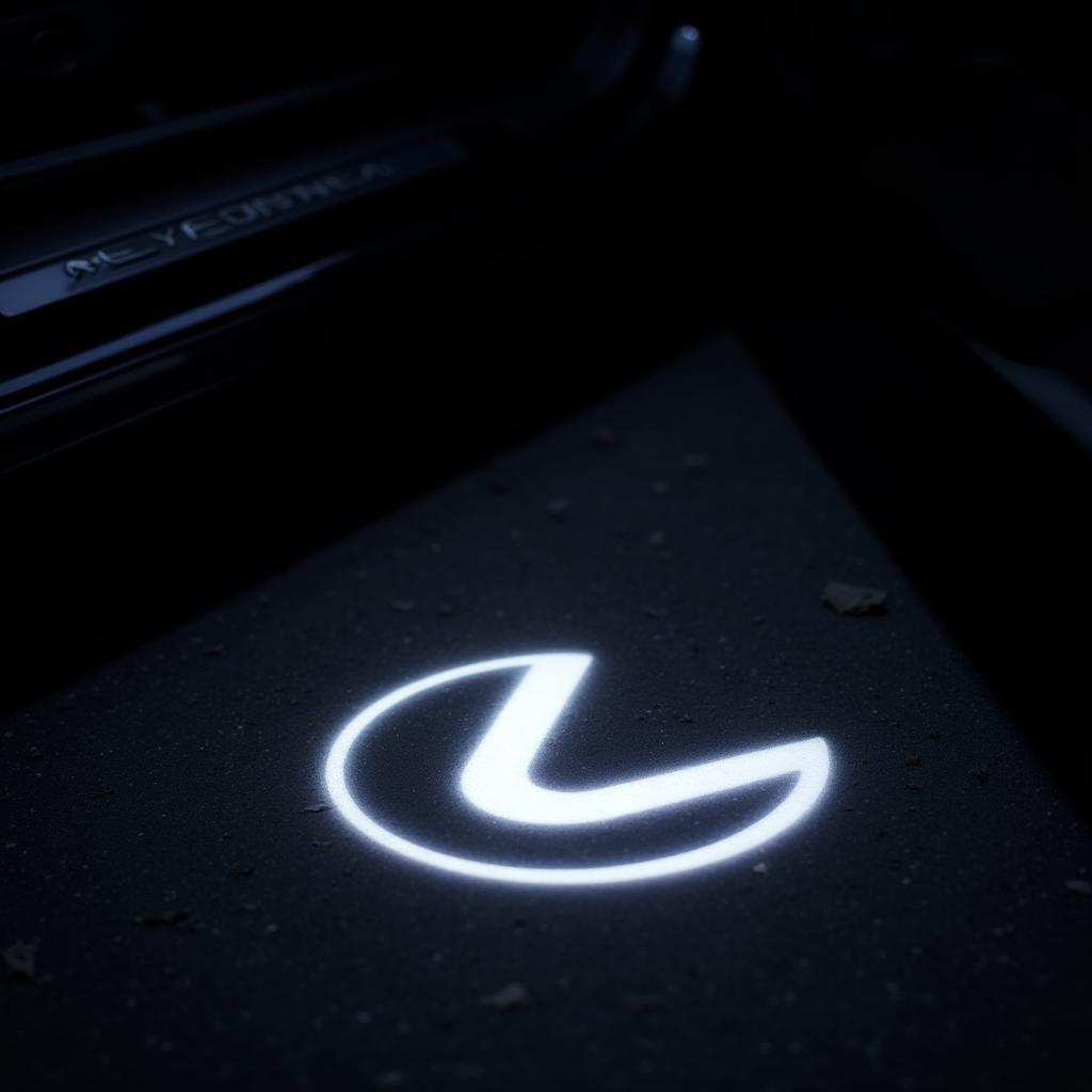 Close-up of Lexus logo projected on the ground