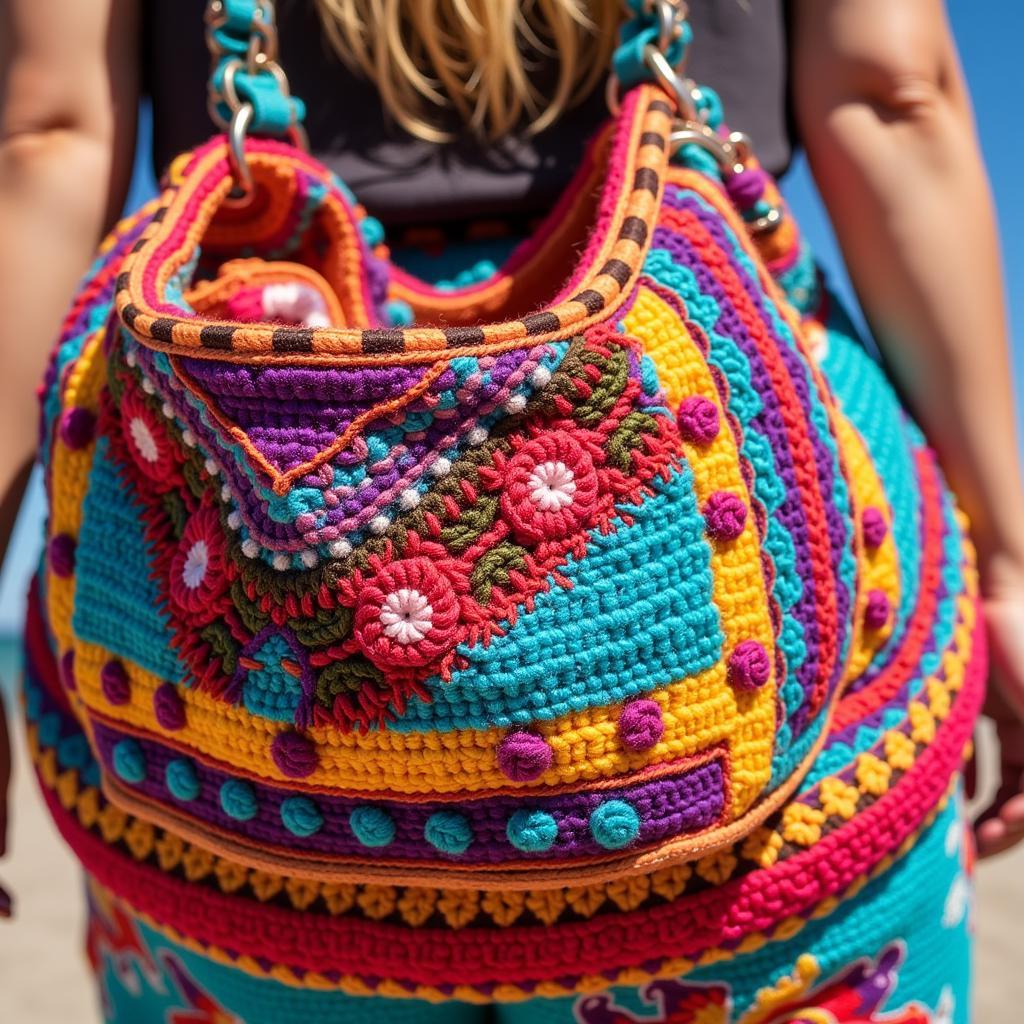 Close-up of the details on a Mexican beach bag