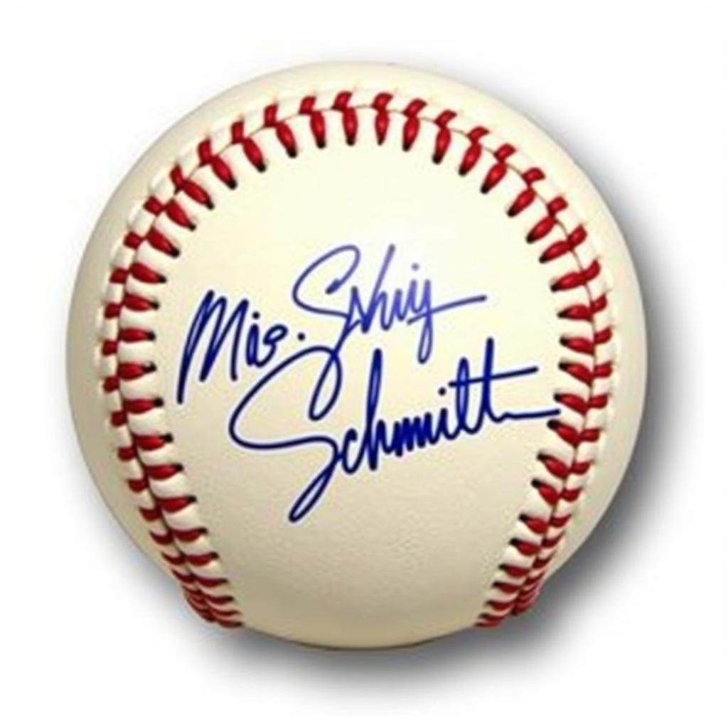 Close-up of Mike Schmidt's signature on a baseball