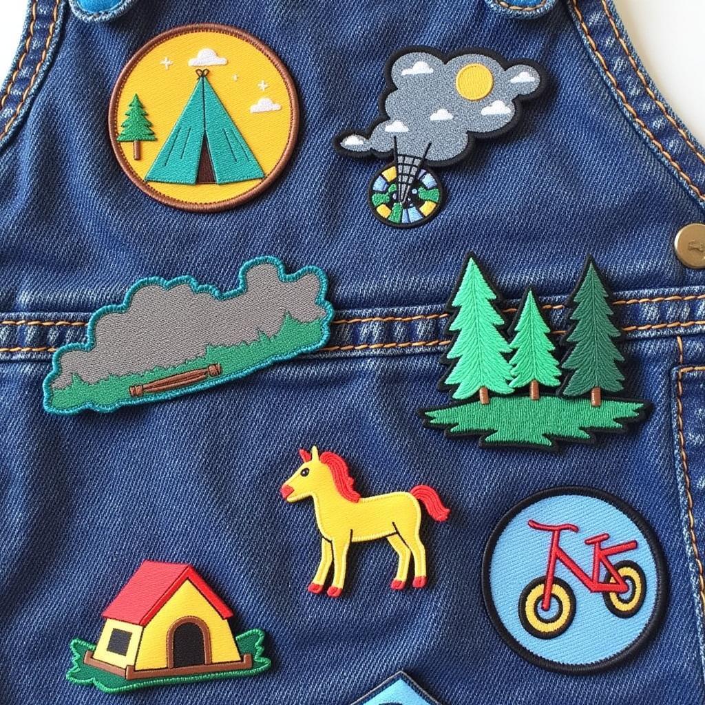 Close Up of Bucket List Overalls with Personalized Patches