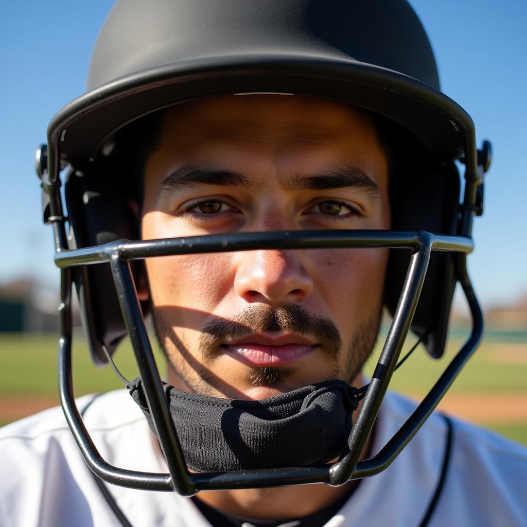 Close up of corner helmet face guard