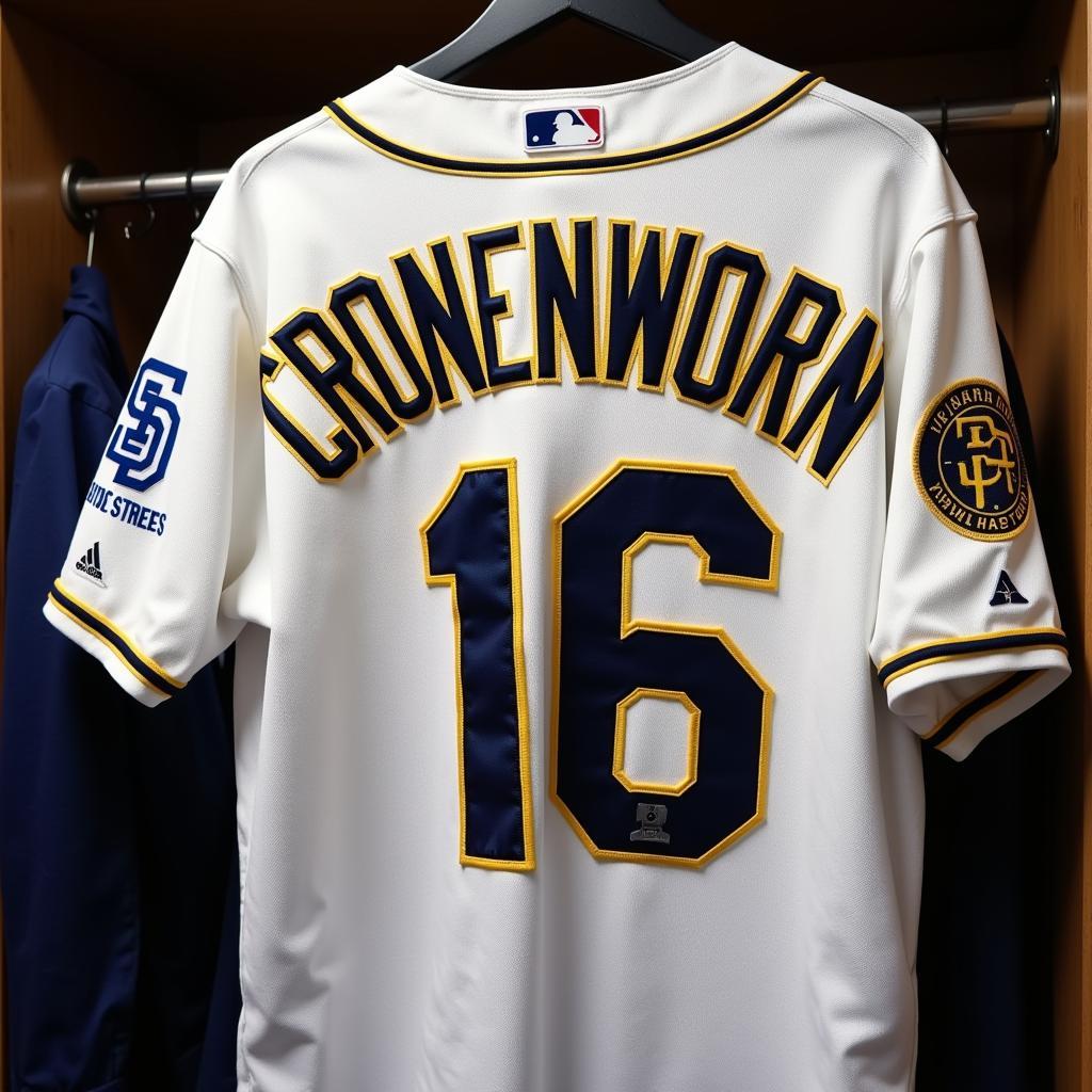 Close up of Jake Cronenworth jersey.