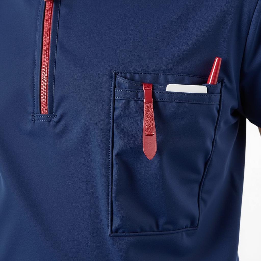 Close-up of pockets on a quarter zip scrub top