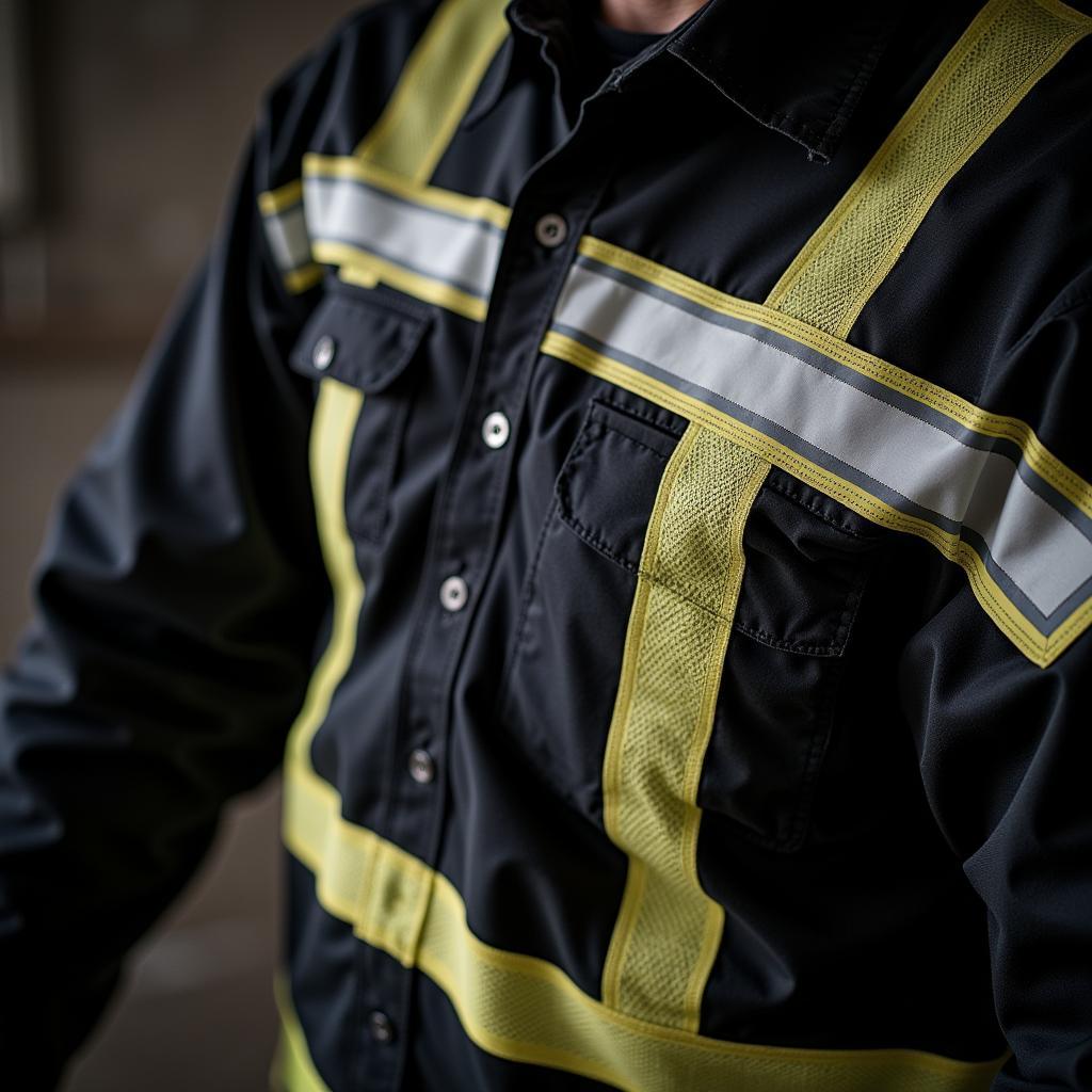 Close up of reflective tape on a pipeline shirt