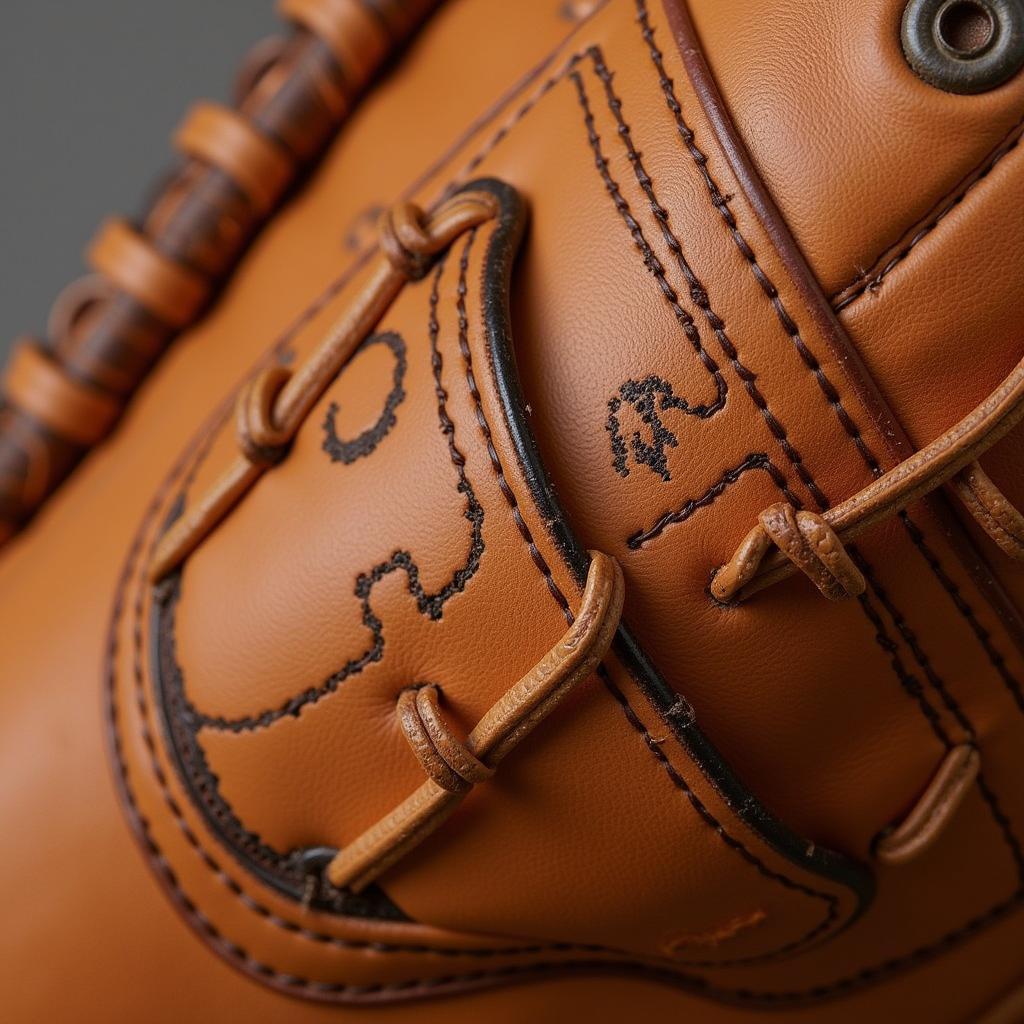 Close-up of stitching on a baseball glove