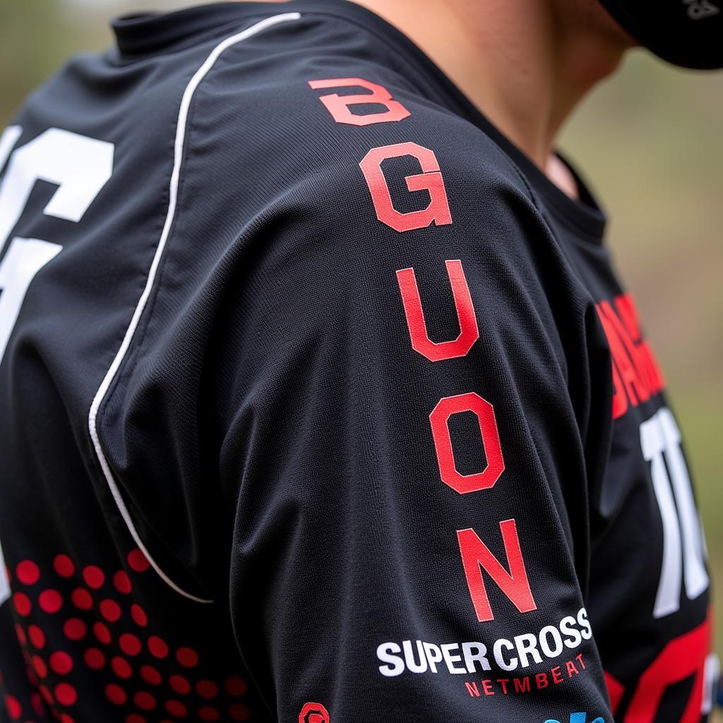 Detailed view of a supercross jersey showcasing its fabric and stitching