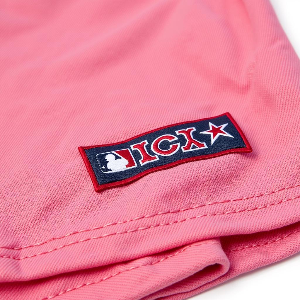 Close-up view of the details on a Red Sox pink jersey