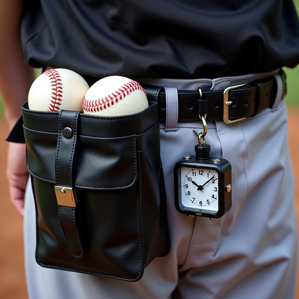 Close up of umpire belt with equipment