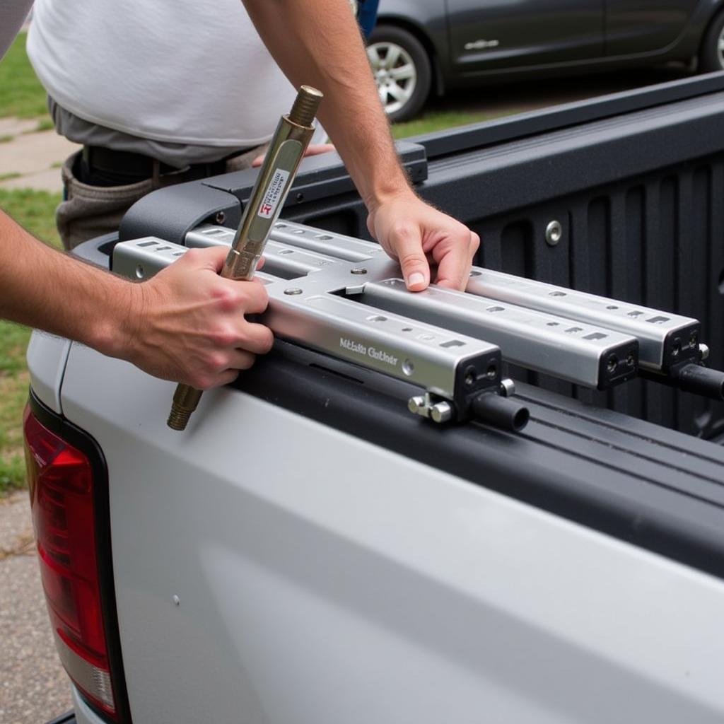 Close-up view of chase rack installation on a truck bed