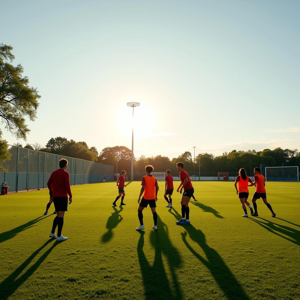 Players training together on the pitch