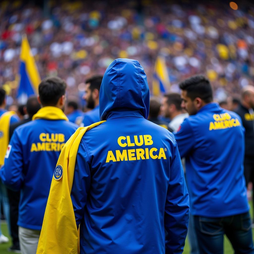 Club America Fans in Blue Jackets at Azteca Stadium