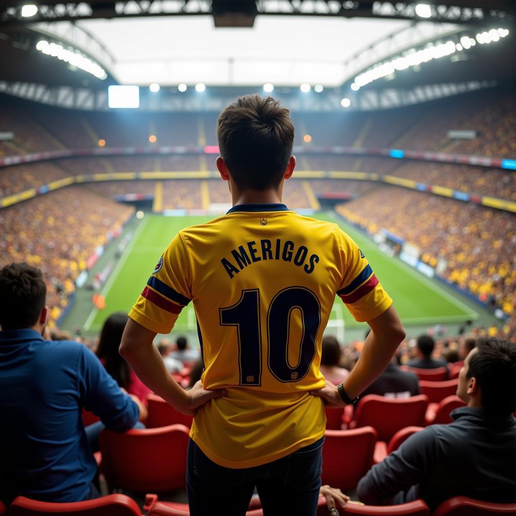 A fan wearing the Club America 2017 jersey at a match