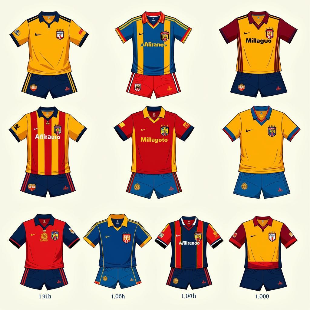 A collection of Club América jerseys from different eras.