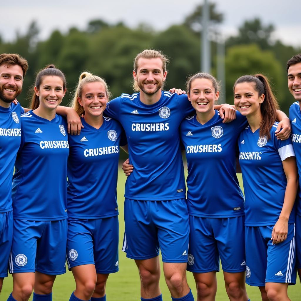 Cobalt Crushers soccer team in blue uniforms posing for a photo