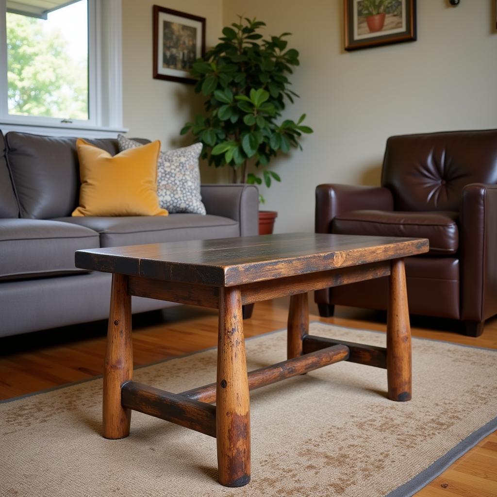 Rustic Coffee Table with Baseball Bat Legs