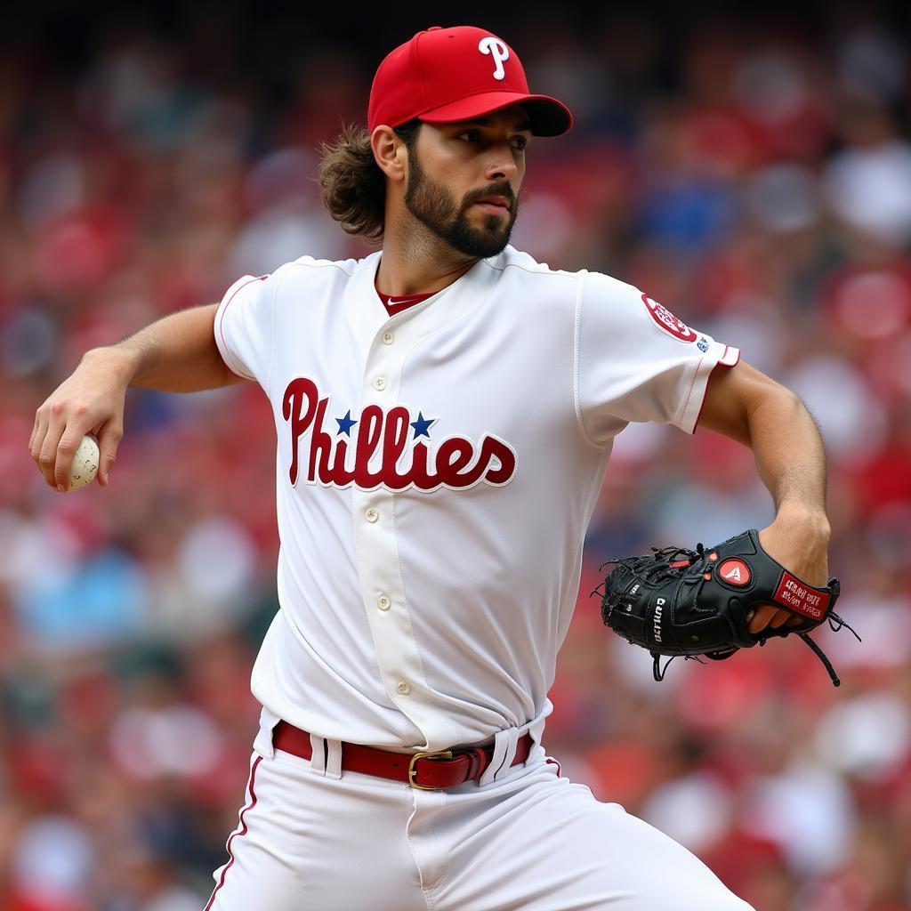 Cole Hamels delivering a pitch during his tenure with the Philadelphia Phillies