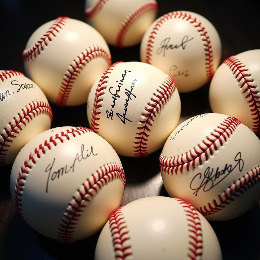 A collection of various autographed baseballs