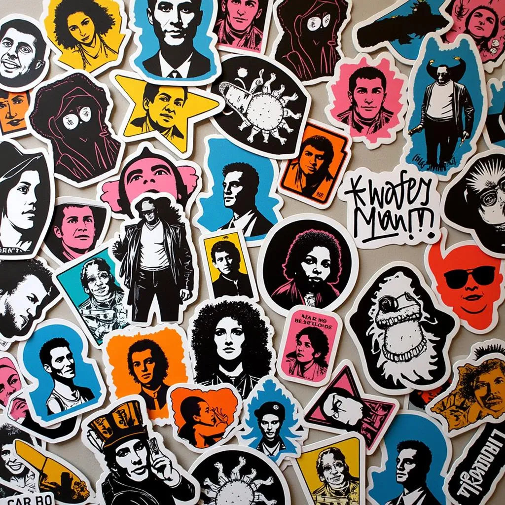 A diverse collection of knife man vinyl stickers