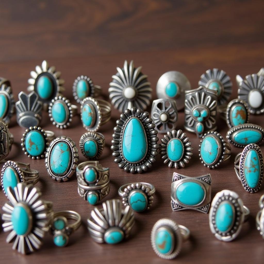 A Collection of Turquoise Indian Head Rings