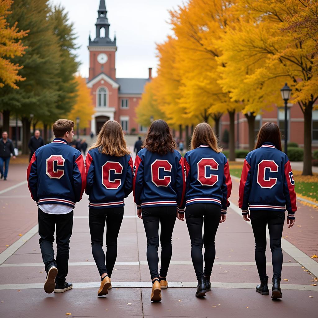 Students sporting Colorado varsity jackets on campus