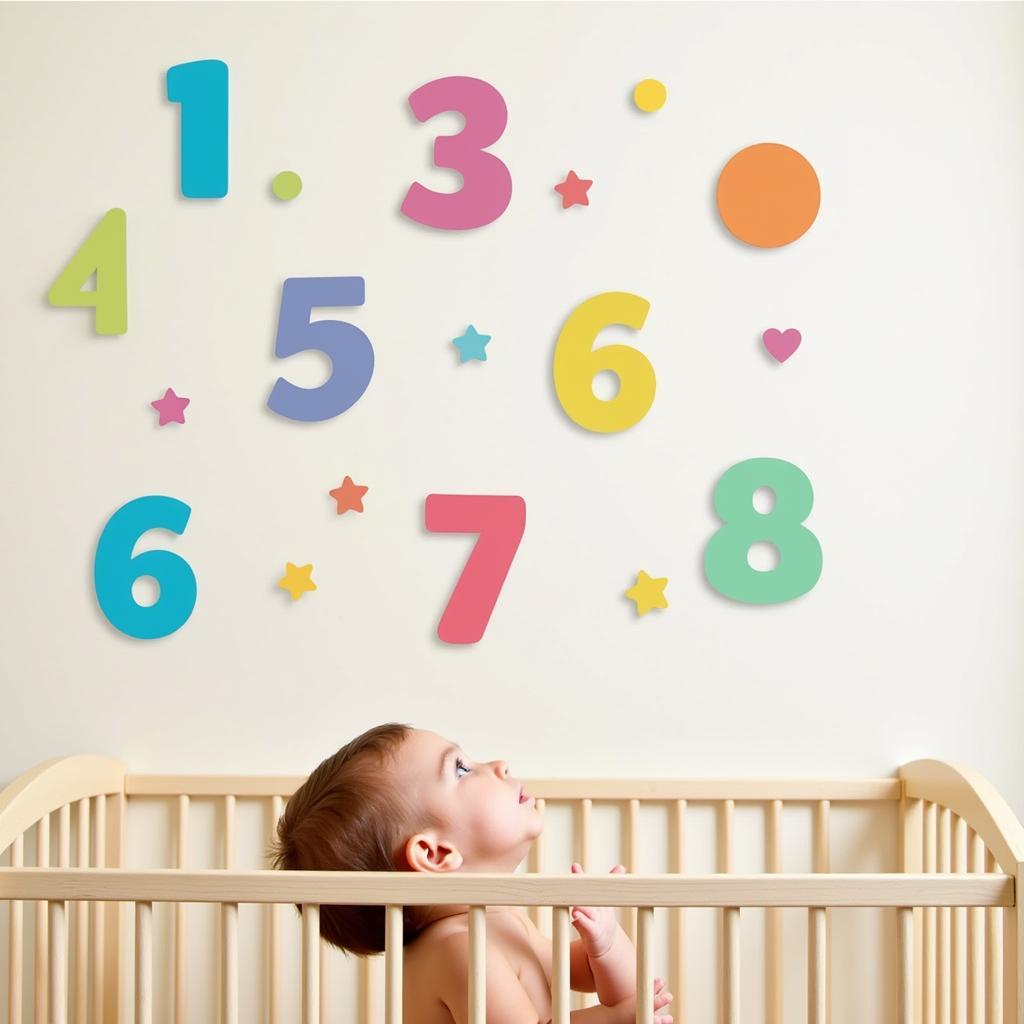 Colorful and educational wall stickers in a baby room