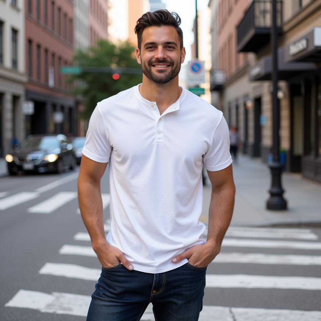 Man wearing comfortable la t shirt