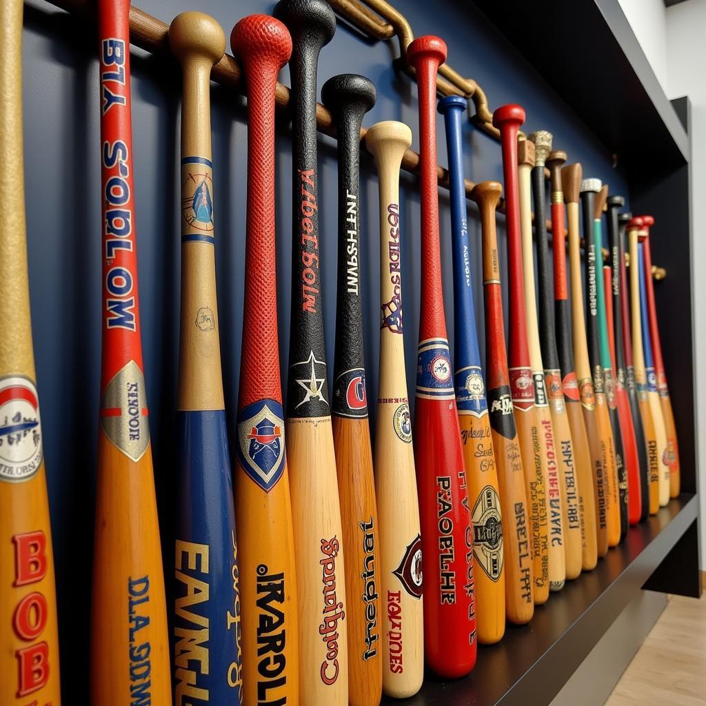 Collection of Commemorative Bats on Display