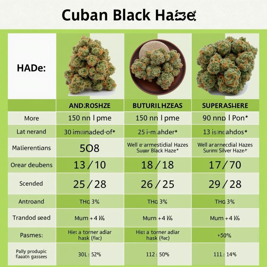 Comparison chart of cuban black haze and other haze strains