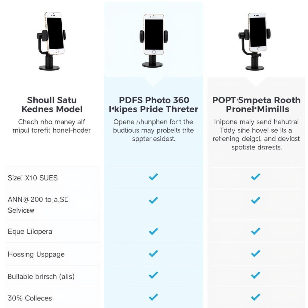 A side-by-side comparison of three popular 360 photo booth phone holder models, highlighting their key features and specifications.